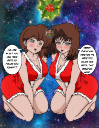 absurdres barefoot breasts brown_hair christmas cleavage female_only femsub happy_trance holly hypnohouse kneeling large_breasts nabiki_tendo open_mouth ranma_1/2 short_hair smile spiral_eyes symbol_in_eyes tea_gardner text yu-gi-oh! rating:Questionable score:84 user:daveyboysmith9
