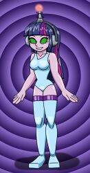antenna breasts equestria_girls female_only fembot femsub happy_trance headphones hypnotic_accessory large_breasts latex leotard long_hair looking_at_viewer multicolored_hair my_little_pony purple_skin robot robotization smile solo spiral_eyes standing standing_at_attention straight-cut_bangs supertechno324 symbol_in_eyes tech_control thigh_boots twilight_sparkle western rating:Safe score:26 user:SuperTechno324