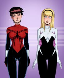 breasts costume empty_eyes expressionless female_only femsub gwen_stacy manip marvel_comics may_mayday_parker polmanning spider-girl spider-gwen spider-man_(series) super_hero rating:Questionable score:127 user:magictoaster