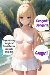 ai_art beach bikini blonde_hair empty_eyes expressionless femsub gengarai_(generator) green_eyes lillie_(pokemon) miniskirt nintendo pokemon small_breasts standing_at_attention text rating:Safe score:34 user:Gengarai