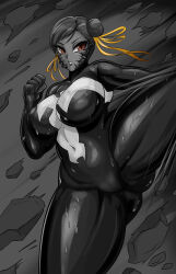 alien alternate_costume alternate_hair_color androgynous_dom black_hair breasts brown_eyes capcom chun-li corruption crossover femsub hair_buns large_breasts living_costume marvel_comics parasite possession rikatsuky short_hair spider-man_(series) street_fighter sweat symbiote venom_(marvel) rating:Explicit score:24 user:AngryMan