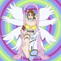  angewomon breasts brown_hair collar cosplay digimon digimon_adventure digimon_adventure_02 empty_eyes feet foot_worship kari_kamiya simple_background zeeezx4  rating:explicit score: user:zeeezx4