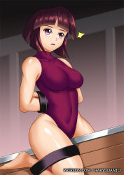 arms_behind_back bondage breasts brown_hair female_only femsub haryudanto large_breasts nabiki_tendo one-piece_swimsuit ranma_1/2 short_hair solo swimsuit trance_break wooden_horse rating:Questionable score:31 user:TheGoodShank