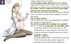 blonde_hair bobobo breasts caption collar drool empty_eyes female_only femsub glasses grimest_(manipper) happy_trance julia_silverstein large_breasts maledom manip ponytail pregnant text tights rating:explicit score: user:grimest