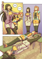 black_hair catalepsy chair chicken_pose closed_eyes comic efalabrino estelle_bright female_only femsub happy_trance kilika_rouran monkey_pose multiple_girls multiple_subs open_mouth orange_hair skirt sleeping sleepy snoring stage stage_hypnosis standing standing_at_attention text the_legend_of_heroes the_legend_of_heroes_trails_in_the_sky rating:Safe score:99 user:thebeez41