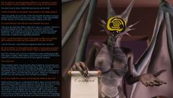3d caption clavi_(thalarynth) claws consensual dialogue dragon femdom furry horns looking_at_viewer magic manip mask pov pov_sub spiral spiral_eyes text thalarynth_(manipper) wholesome wings rating:Explicit score:15 user:Thalarynth