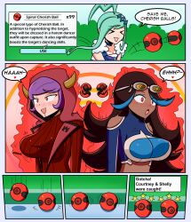 admin_courtney admin_shelly black_hair blue_hair blush bouncing_breasts breasts comic dark_skin dialogue dress drool female_only femdom femsub goggles goggles_on_head happy_trance hood large_breasts lisia_(pokemon) multiple_girls multiple_subs nintendo open_mouth pokeball pokemon pokemon_omega_ruby_and_alpha_sapphire purple_hair short_hair sortish spiral spiral_eyes standing standing_at_attention symbol_in_eyes text rating:Questionable score:129 user:Sortish