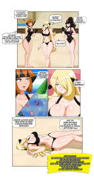 blonde_hair brown_hair cynthia dialogue dlobo777 empty_eyes femsub gardenia happy_trance hilda nintendo oddish pokeball pokemon sleeping swimsuit team_hypno text rating:Questionable score:9 user:Proyecto38