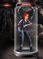 black_sclera black_widow blue_eyes bodysuit cleavage corruption femsub glowing glowing_eyes lipstick long_hair marvel_comics progress_indicator re-maker red_eyes red_hair robot slime stasis_tank super_hero text ultron western rating:Explicit score:40 user:Mesmer