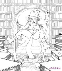 absurdres barefoot bottomless dazed efalabrino expressionless feet femsub long_hair magic monochrome original tentacle_sex tentacles vaginal witch witch_hat rating:Explicit score:51 user:efala