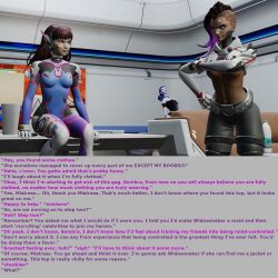 3d blue_hair blue_skin brown_hair caption d.va dialogue female_only femdom femsub hypnotic_accessory long_hair maid microchip overwatch ponytail smile sombra_(overwatch) spllcstr tech_control text topless widowmaker rating:Explicit score:16 user:Spllcstr