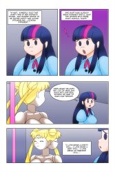 blonde_hair blue_eyes cleavage comic doll doll_joints equestria_girls facial_markings femsub hair_buns long_hair magic multicolored_hair my_little_pony purple_eyes sailor_moon sailor_moon_(series) smile story text twilight_sparkle twintails wadevezecha western rating:Explicit score:21 user:daveyboysmith9