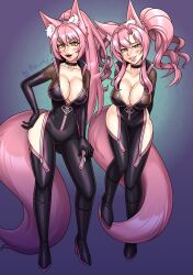 animal_ears beatrix_(granblue_fantasy) bodysuit boots breasts cleavage corporatification crossover fate/grand_order fate_(series) female_only femsub fox_ears fox_girl fox_tail gloves granblue_fantasy happy_trance high_heels hip_vents hypnovember koyanskaya large_breasts latex long_hair multiple_girls multiple_subs opera_gloves pink_hair ponytail porniky smile tail thighs twinning twintails yellow_eyes zeta_(granblue_fantasy) zipper rating:Questionable score:73 user:GoldenGang-Star