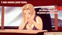 aware blonde_hair breasts brown_eyes clothed dialogue dogdog english_text female_only naruto_(series) necklace solo text tsunade rating:Safe score:0 user:Bootyhunter69