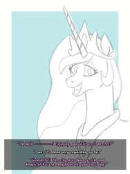 animals_only bitshift horse long_hair looking_at_viewer my_little_pony pov pov_dom princess princess_celestia text western rating:Safe score:31 user:Bitshift