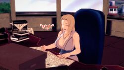 aware blonde_hair breasts closed_eyes clothed dialogue dogdog english_text female_only naruto_(series) solo text tsunade rating:Safe score:0 user:Bootyhunter69