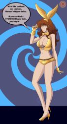 absurdres breasts brown_hair bunnysuit cleavage cuffs empty_eyes expressionless femsub fingerless_gloves fujiko_mine gloves high_heels katsiika large_breasts long_hair lupin_iii open_mouth shorts text yellow_eyes rating:Questionable score:75 user:daveyboysmith9