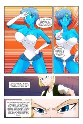 absurdres android_18 bare_shoulders blonde_hair blue_eyes blue_hair blue_skin breasts cleavage comic crossover dragon_ball dragon_ball_z empty_eyes femsub gloves happy_trance large_breasts multiple_girls opera_gloves sailor_mercury sailor_moon_(series) smile text wadevezecha rating:Safe score:43 user:daveyboysmith9