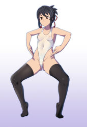 artist_request black_hair breasts expressionless female_only haigure leotard mitsuha_miyamizu ponytail see-through small_breasts spread_legs thighhighs tiptoes your_name rating:Questionable score:13 user:Sleepyhead97