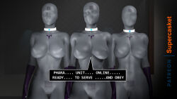 3d barcode bottomless breasts collar corruption drone female_only femsub graybot harem large_breasts multiple_girls nude overwatch pharah source_filmmaker supercasket text topless rating:Questionable score:56 user:Drex_O