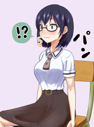 asobi_asobase black_hair blush brown_eyes chair confused dialogue drool empty_eyes fractionation glasses kasumi_nomura na_shacho school_uniform short_hair text tie translated uniform rating:Questionable score:13 user:Rogurao