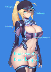 absurdres blonde_hair brain_drain breasts drainedfoxy_(manipper) fate/grand_order fate_(series) fei_er femsub happy_trance hat large_breasts manip mysterious_heroine_xx ponytail smile spiral_eyes symbol_in_eyes text rating:questionable score: user:drainedfoxy