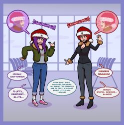 angry brain brain_drain brain_injection choker clothed dialogue femsub fur_coat injection jacket maledom multiple_girls needle original purple_hair red_hair resisting santa_hat sequence sexism text unlikely rating:Questionable score:48 user:Unlikely