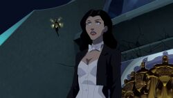 black_hair blue_eyes bow_tie cleavage dc_comics expressionless female_only femsub long_hair magician screenshot standing standing_at_attention super_hero young_justice zatanna_zatara rating:Safe score:11 user:hypno