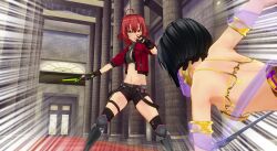 3d black_hair boots chains collar custom_maid_3d_2 female_only femsub gloves harem_outfit inikanata midriff open_mouth red_hair short_hair shorts sword thighhighs thighs veil weapon yellow_eyes rating:Questionable score:1 user:Professor_D