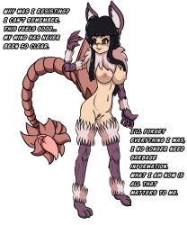 amnesia animal_ears blush breast_expansion breasts claws corruption empty_eyes femdom femsub idpet manticore_(monster_girl_encyclopedia) nude paws red_eyes tail tail_growth text transformation rating:Explicit score:10 user:IDPet