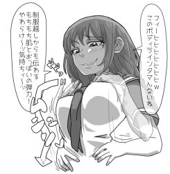 breasts greyscale hyouik large_breasts possession school_uniform slime text translated rating:Explicit score:25 user:ccbb