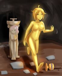 absurdres aurification breasts empty_eyes female_only femsub gold human_furniture petrification smeef statue rating:questionable score: user:mindmasher