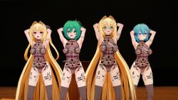 3d 42k_en angry armpits arms_above_head barcode black_background blonde_hair blush body_markings body_writing choker clothed_exposure crotch_tattoo dead_source erect_nipples face_paint female_only femsub fishnets golden_darkness green_eyes green_hair hair_ornament high_heels koikatsu! large_breasts leotard multiple_girls multiple_subs nipple_piercing open_mouth ponytail pussy qos red_eyes see-through sex_toy short_hair sinon_(sword_art_online) sword_art_online tattoo tearju_lunatique thighhighs to_love_ru to_love_ru_darkness tongue rating:Questionable score:14 user:VortexMaster