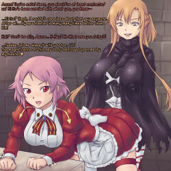 asuna blonde_hair bodysuit breasts corruption femsub futadom futanari large_breasts latex lisbeth long_hair mahou-ya open_mouth penis pink_hair short_hair sword_art_online text thighhighs rating:Explicit score:89 user:Itzugushi