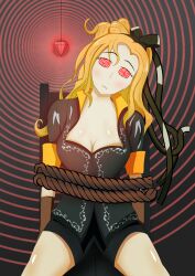 absurdres blonde_hair bondage castlevania chair crystal dazed femsub hair_ribbon maria_renard ribbon soex spiral_eyes symbol_in_eyes rating:safe score: user:soex