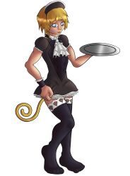 absurdres androgynous blonde_hair blue_eyes crossdressing empty_eyes expressionless feet feminization final_fantasy final_fantasy_ix glowing glowing_eyes long_hair maid male_only malesub mysticdreamerzero_(colorist) rutilus tail thighhighs zidane_tribal rating:Questionable score:15 user:MDZer0