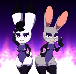 alternate_costume bokko bunny_girl corruption disney dr._chaos female_only femsub furry judy_hopps looking_at_viewer raygun saluting the_amazing_three zootopia rating:questionable score: user:skronthesecond
