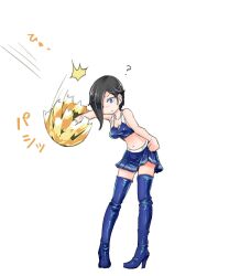 angry black_hair body_control boots breasts cheerleader female_only femsub hair_covering_one_eye high_heels midriff mo_dame_kuuki original resisting skirt solo thigh_boots rating:Questionable score:38 user:Sleepyhead97