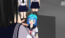 3d 3d_custom_girl black_hair blue_eyes blue_hair femsub happy_trance kneeling original parasite skirt symbol_in_eyes thighhighs tongue tongue_out rating:Questionable score:7 user:Sleepyhead97