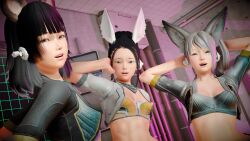 3d animal_ears black_hair blue_eyes brown_eyes cleavage dead_source earrings female_only femsub grey_hair happy_trance headphones honey_select_2 long_hair looking_at_viewer loxoprofen midriff multiple_girls multiple_subs open_mouth posing sideboob small_breasts smile tears tech_control rating:Safe score:3 user:VortexMaster