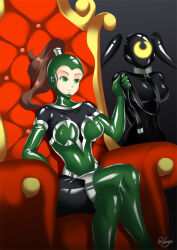 bodysuit breasts brown_hair collar corset empty_eyes femdom femsub gloves green_eyes haryudanto large_breasts latex leash opera_gloves ponytail sailor_jupiter sailor_moon sailor_moon_(series) sitting thighhighs twintails rating:Questionable score:50 user:TheGoodShank