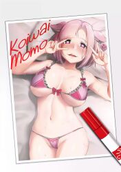 animal_ears bed blush breasts comic cow_girl cygames double_v earrings female_only femsub happy_trance heart heart_eyes jewelry large_breasts lingerie looking_at_viewer lying murenase!_seton_gakuen murenase!_shiiton_gakuen_hhh navel panties pink_hair short_hair solo sweat symbol_in_eyes text underwear v rating:Questionable score:50 user:RedCollarBlackCollar