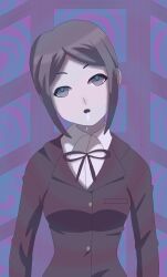  absurdres clothed dangan_ronpa dazed drool esbypno female_only femsub grey_eyes grey_hair mukuro_ikusaba open_mouth solo standing tech_control  rating:questionable score: user:esbypno