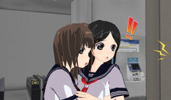 3d 3d_custom_girl black_hair brown_hair multiple_girls original school_uniform rating:Questionable score:3 user:Sleepyhead97