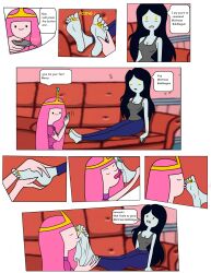 absurdres adventure_time barefoot black_hair carlosfco crown expressionless fangs feet female_only femdom femsub foot_worship jewelry marceline princess_bubblegum text vampire very_long_hair rating:Questionable score:52 user:inkrypted