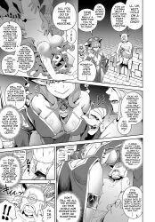 ass bottomless breasts bulge cleavage clothed_exposure comic dialogue elf_ears erection femsub greyscale hair_covering_both_eyes heterosexual horns kousuke large_breasts loincloth long_hair midriff nude open_mouth original penis right_to_left smile text tongue tongue_out topless rating:Questionable score:22 user:TheGoodShank
