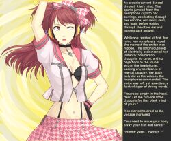 bra collar crossed_eyes dancing drool electricity eye_roll female_only femsub fingerless_gloves gloves hair_ribbon headphones hypnotic_accessory long_hair maledom manip miraclenight open_mouth persona_(series) persona_4 pompom_(manipper) red_hair resisting ribbon rise_kujikawa robotization skirt tech_control text twintails underwear rating:Safe score:383 user:PomPom