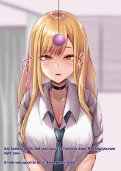 amagiri_miki blonde_hair blush breasts choker cleavage collarbone earrings empty_eyes expressionless femsub hard_translated large_breasts long_hair maledom marin_kitagawa my_dress-up_darling open_mouth pendulum red_eyes school_uniform text tie tongue translated rating:Safe score:26 user:roseateheart