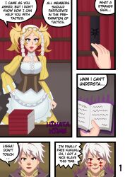 accidental_hypnosis bimbofication blonde_hair breasts comic fire_emblem fire_emblem_awakening hinata-hime lissa nintendo robin_(fire_emblem_awakening) small_breasts tagme text rating:Safe score:41 user:hinata-hime