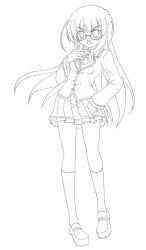 breasts glasses greyscale long_hair monochrome ohazikihime original school_uniform rating:Safe score:4 user:hypno